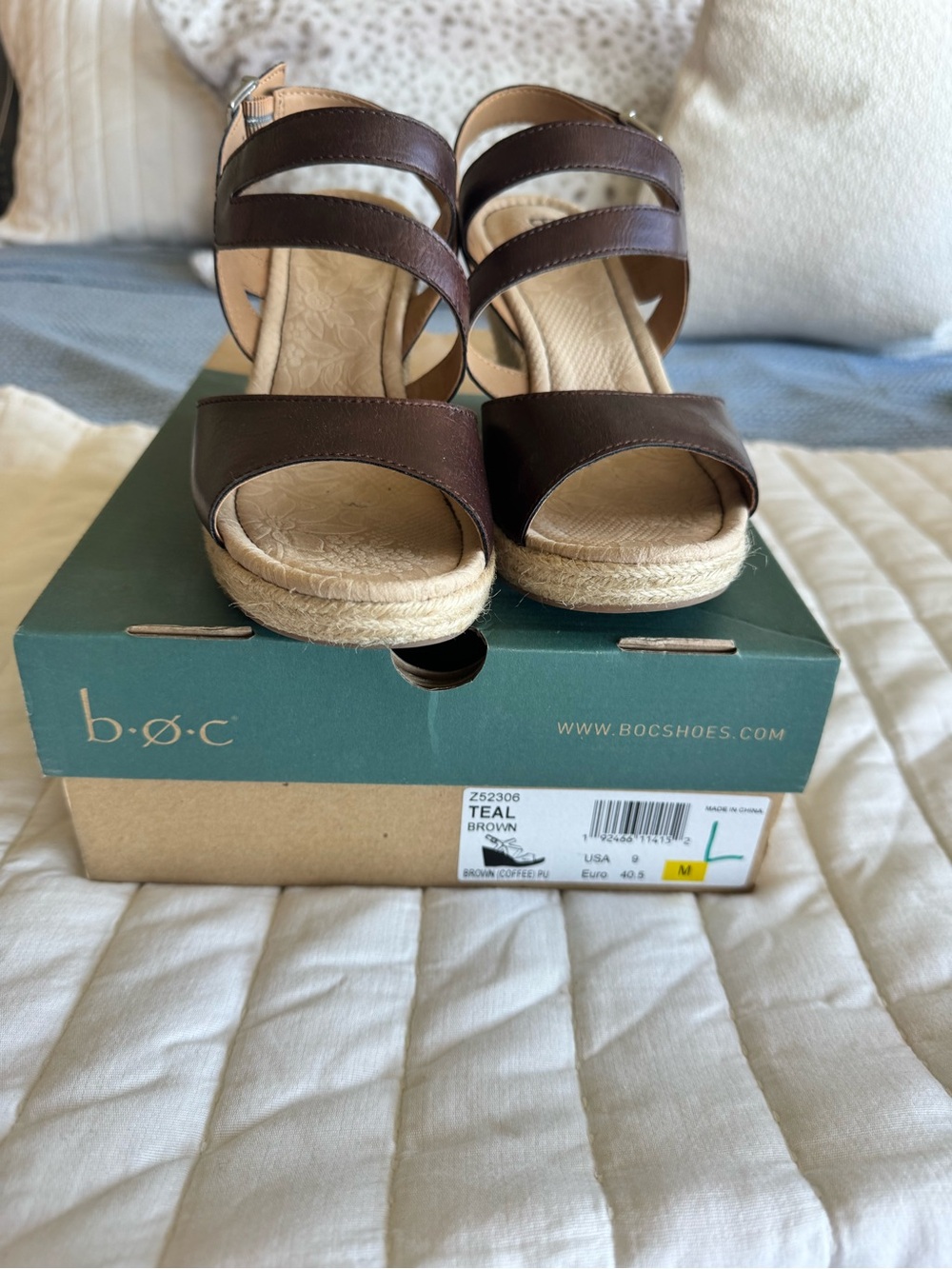 b.o.c. Dark Brown Strappy Espadrille Wedge Sandals
